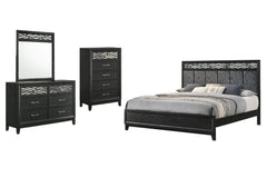The Obsidian 4-Piece Bedroom Set is the epitome of modern luxury, combining sleek design, exceptional craftsmanship, and functional elegance. This set includes a panel bed with a plushly padded headboard, a spacious dresser, a matching mirror, and a versa