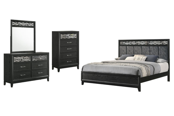 The Obsidian 4-Piece Bedroom Set is the epitome of modern luxury, combining sleek design, exceptional craftsmanship, and functional elegance. This set includes a panel bed with a plushly padded headboard, a spacious dresser, a matching mirror, and a versa