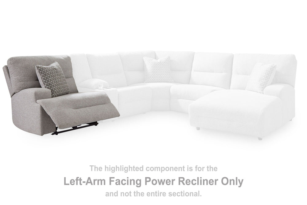 This left-arm facing power recliner is made with Next-Gen Nuvellaâ„¢ (polyester) upholstery. Pairs with other items in the series to make a sectional.<br><br><b>Additional Dimensions</b><br><ul><li>Arm height: 25-"</li><li>Seat depth: 24-"</li><li>Seat he