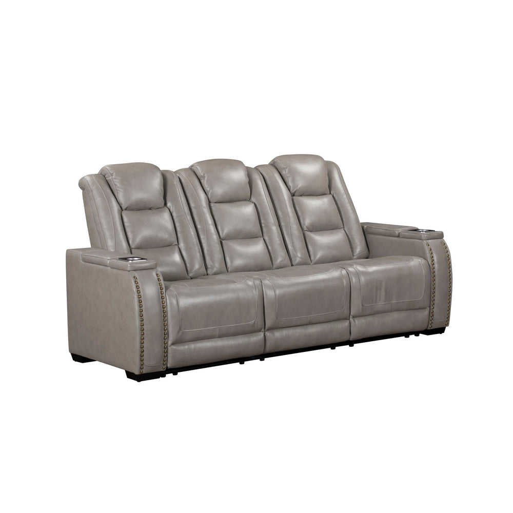 The Breckenridge Genuine Leather Power Reclining Sofa with Adjustable Headrests in Gray offers a blend of luxury, durability, and modern convenience, perfect for any living space. This sofa is crafted with a combination of hardwood and manufactured woods,