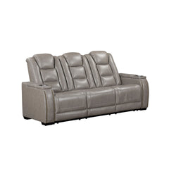 The Breckenridge Genuine Leather Power Reclining Sofa with Adjustable Headrests in Gray offers a blend of luxury, durability, and modern convenience, perfect for any living space. This sofa is crafted with a combination of hardwood and manufactured woods,