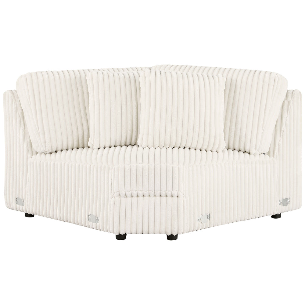 Create a seamless curve in your modular sectional with the versatile wedge piece. Upholstered in ivory wide corduroy, it offers a plush texture and includes two pillows for added support, enhancing both comfort and style.