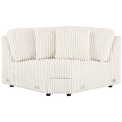 Create a seamless curve in your modular sectional with the versatile wedge piece. Upholstered in ivory wide corduroy, it offers a plush texture and includes two pillows for added support, enhancing both comfort and style.
