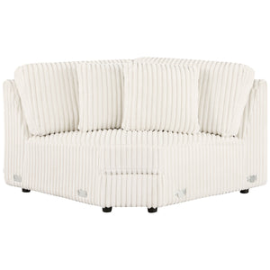 Create a seamless curve in your modular sectional with the versatile wedge piece. Upholstered in ivory wide corduroy, it offers a plush texture and includes two pillows for added support, enhancing both comfort and style.