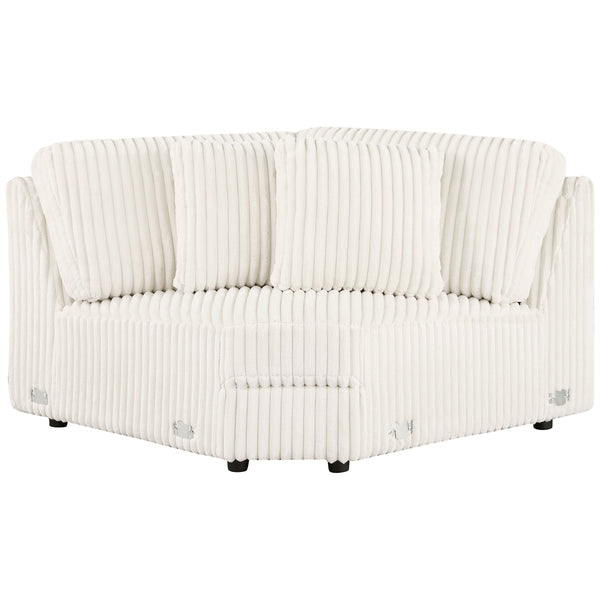 Create a seamless curve in your modular sectional with the versatile wedge piece. Upholstered in ivory wide corduroy, it offers a plush texture and includes two pillows for added support, enhancing both comfort and style.