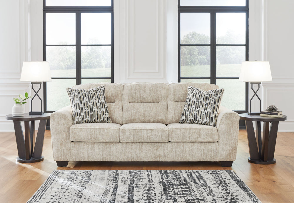 This living room set speaks to those drawn to fresh, contemporary style with richly neutral appeal. Subtle and sophisticated, the plush upholstery and dark tri-block legs are a natural complement for so many color schemes. Accent pillows make the seating 