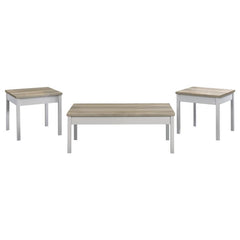 An updated version of farmhouse style is soft and easy on the eyes as this three-piece wood coffee table set is a viable option for your family room or living room. Casual and yet nicely designed, this set offers a versatile finish palette of distressed p