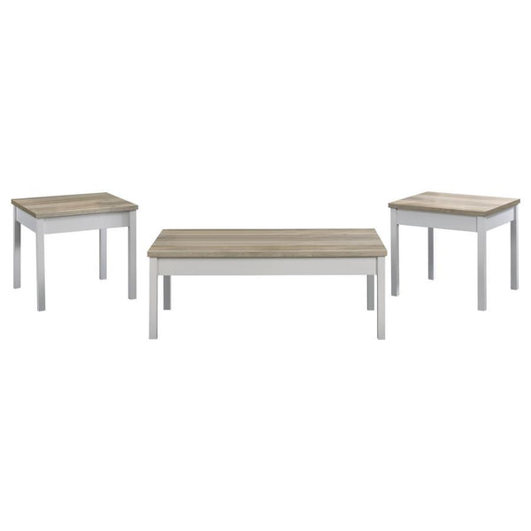 An updated version of farmhouse style is soft and easy on the eyes as this three-piece wood coffee table set is a viable option for your family room or living room. Casual and yet nicely designed, this set offers a versatile finish palette of distressed p