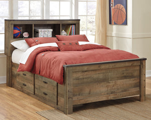 Whether she loves horses or he-'s a cowboy at heart, this full bookcase bed with two-sided storage matches their authenticity. Its rustic finish, plank-style details and nailhead trim pay homage to reclaimed barn wood, making for a chic look loaded with c