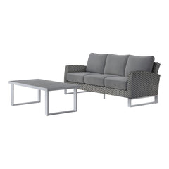 Revitalize your outdoor space with the Fiji 2 Piece Set, featuring a 3-Seater Sofa in Gray and a matching Coffee Table. Built to last, the aluminum frames with a powder finish provide a sturdy foundation for your patio set, enhancing its scratch resistanc
