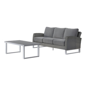 Revitalize your outdoor space with the Fiji 2 Piece Set, featuring a 3-Seater Sofa in Gray and a matching Coffee Table. Built to last, the aluminum frames with a powder finish provide a sturdy foundation for your patio set, enhancing its scratch resistanc