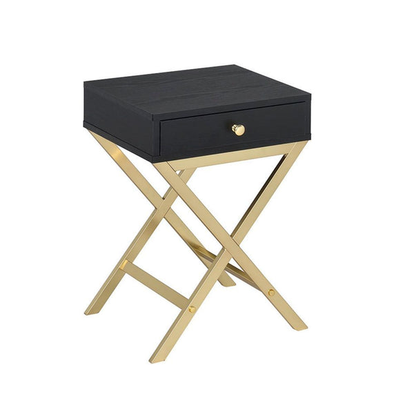 Bring the trending contemporary style into your home with this updated Coleen side table. This side table comes with a drawer providing you an additional space to storage. With featuring white top and brass base, this accent piece will be an elegant piece
