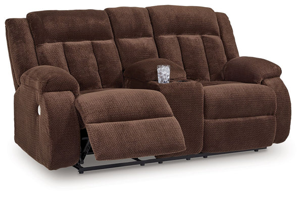There-'s no need to sacrifice looks for comfortâ€”this power reclining loveseat with console serves up both, plus a richly relaxed sense of style. Its chocolate-hued velvet upholstery is ultra soft, with a plush waffle weave for an added layer of interest