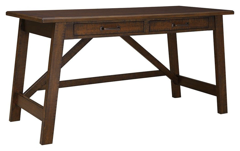 Leaning toward a casually cool look with a touch of rustic industrial flair? This home office desk with canted legs takes a fresh stance on style. Two smooth-gliding drawers with dovetail construction reflect high quality that never goes out of fashion. S