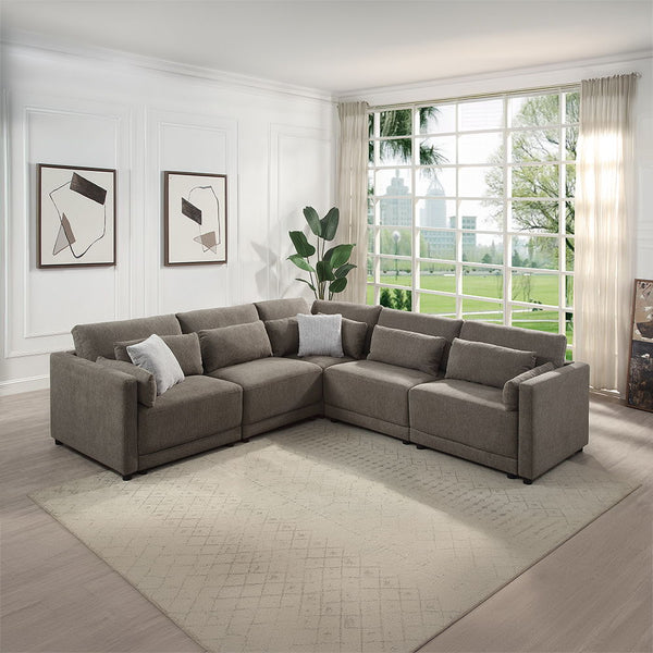 Experience ultimate flexibility and contemporary elegance with the Rylie modular sofa. Upholstered in sophisticated gray linen, this set features sturdy legs and comfortable armrests, seamlessly blending style and support. The modular design allows you to