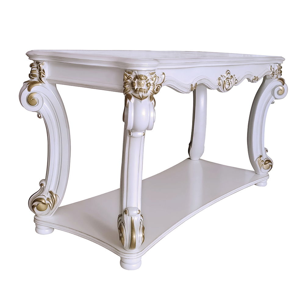 KD Rectangular Table Scrolled Leg Bottom Shelf Scrolled Decor Trim