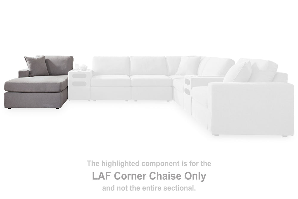 This left-arm facing corner chaise is made with Next-Gen Nuvellaâ„¢ (polyester) fade-resistant, washable fabric. Fully finished on all sides, it pairs with other items in the series to make a modular sectional.<br><br><b>Additional Dimensions</b><br><ul><
