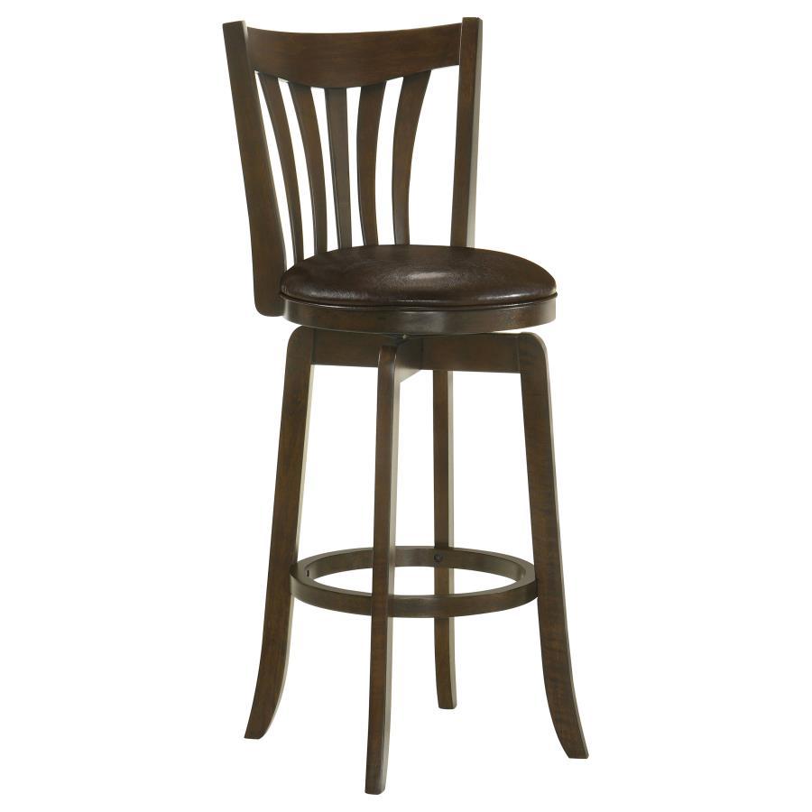 Play up a traditional ambiance in your kitchen or dining room with a classic swivel barstool. Perfect for lounging with coffee or a nightcap, it features a dark cherry wood grain finish that-'s warm and inviting. The seat is covered in plush foam and dark