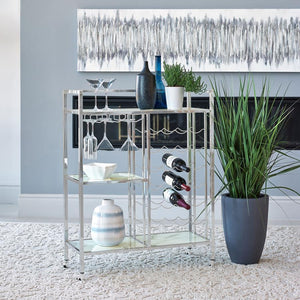  it-'s the perfect addition to a wine lover-'s home. Sleek metal lines in a gleaming chrome finish give it a polished look 