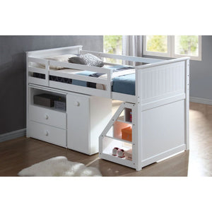  this twin with storage ladder is a perfect solution for your children-'s bedroom. The piece carries a rich white finish and offers durability as well as relaxed style. The guard rails provide safety