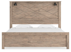 Senniberg - Light Brown / White - King Panel Bed with Sconce Lights