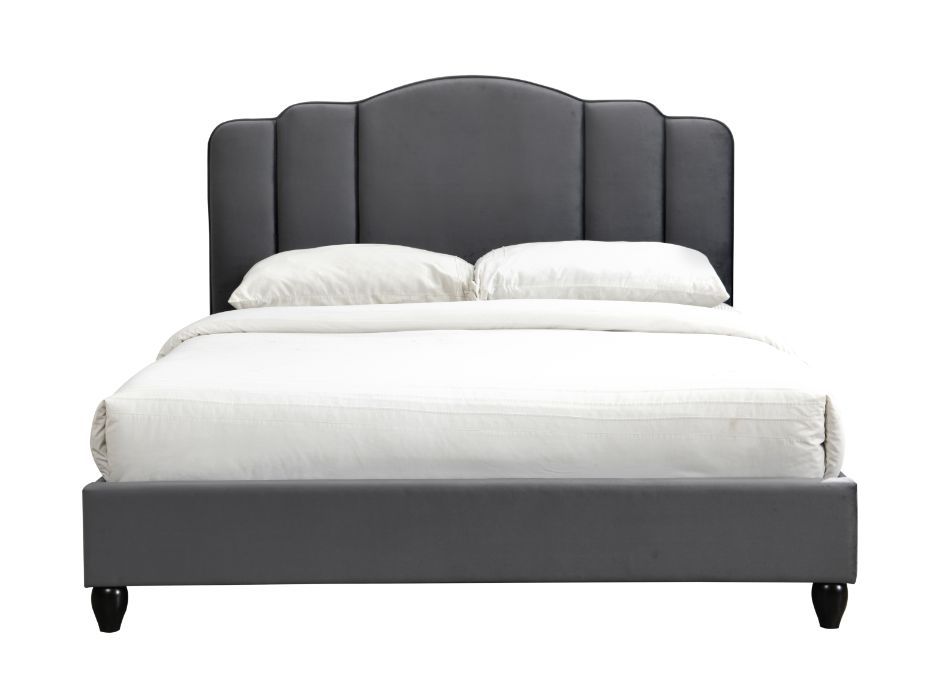 Establish a contemporary style in your bedroom with a calming neutral tone that contribute to a good night-'s sleep. The fully upholstered bed features a channel-tufted headboard for a comfortable spot to lean on. Charcoal fabric upholstery fills the bed 