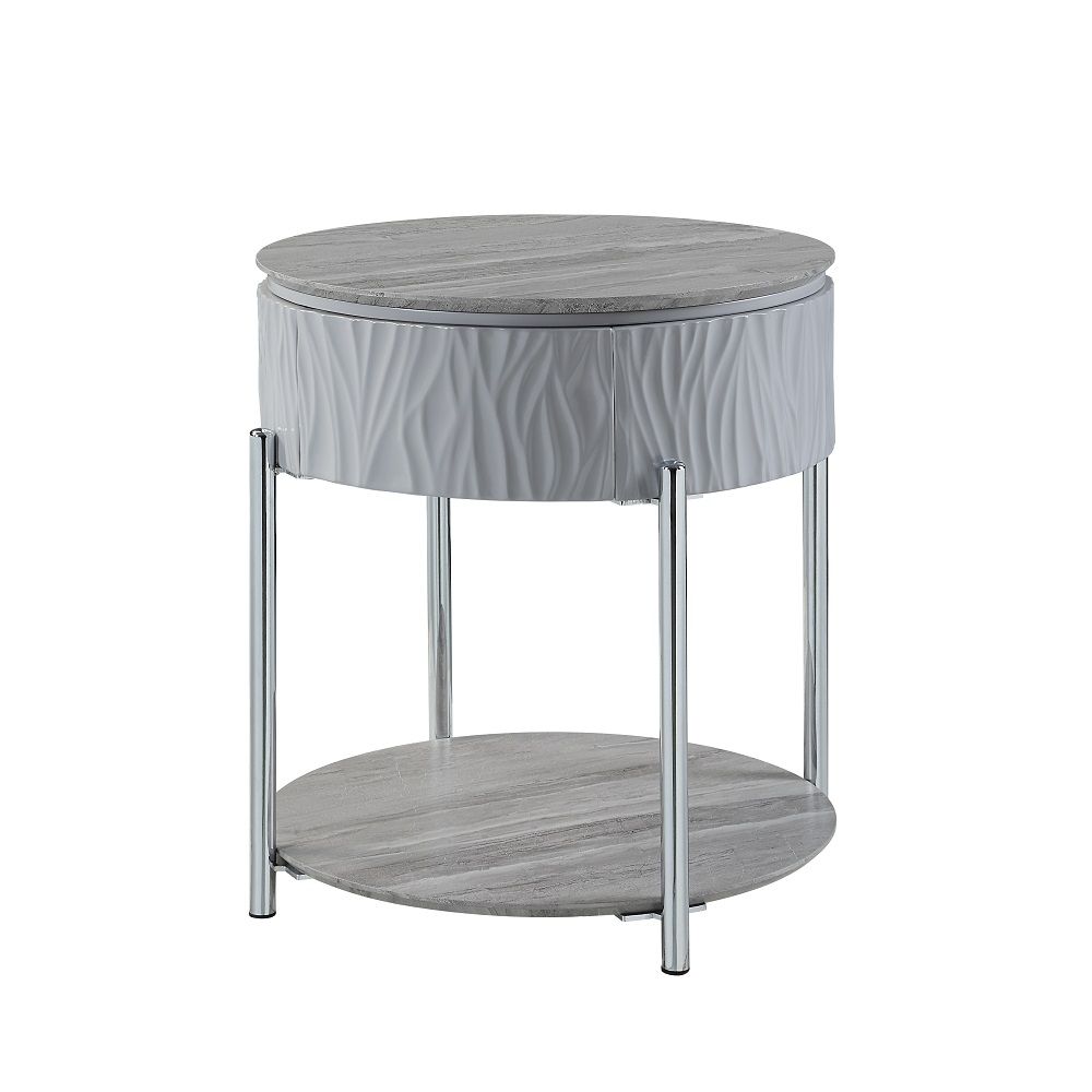 High Gloss Finish Metal Legs Storage Inlcuded Round Style