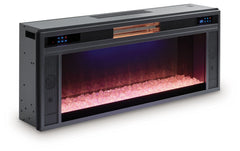 With the touch of a button, this fireplace insert gives you the cozy feel of a fireplace without the hassle, maintenance or cleanup. Available as an addition on select TV stands and entertainment centers, it includes multiple temperature settings, ambient