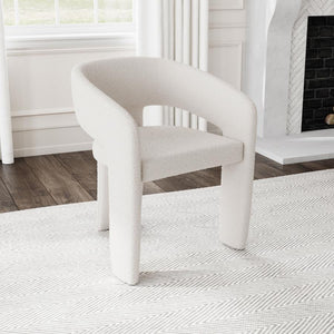 pairing a keyhole design with sloping arms for airy ambiance. Three wide legs provide excellent support