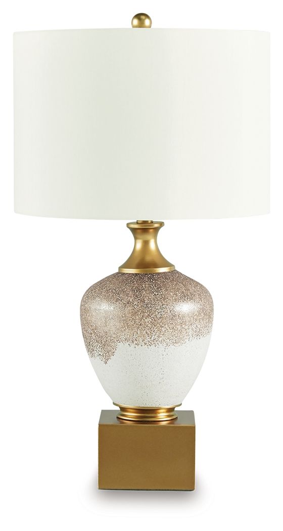 Stacked with traditional style. This table lamp is a stunning example of how awesome a multi-layered design can be. From the shifting colors of its urn-shaped art glass body to a base rich with goldtone touches, itâ€™s a beautiful blend from top to bottom