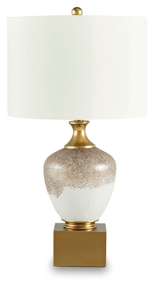 Stacked with traditional style. This table lamp is a stunning example of how awesome a multi-layered design can be. From the shifting colors of its urn-shaped art glass body to a base rich with goldtone touches, itâ€™s a beautiful blend from top to bottom