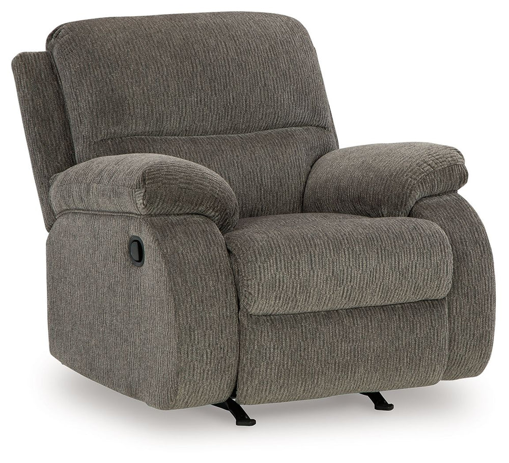 Craving a simple spot to relax and recharge? This recliner encourages you to take a break from the everyday grind. Its contemporary bustle back and versatile hue bring stylishly soft comfort to a seating area. And when youâ€™re ready to recline, the simpl