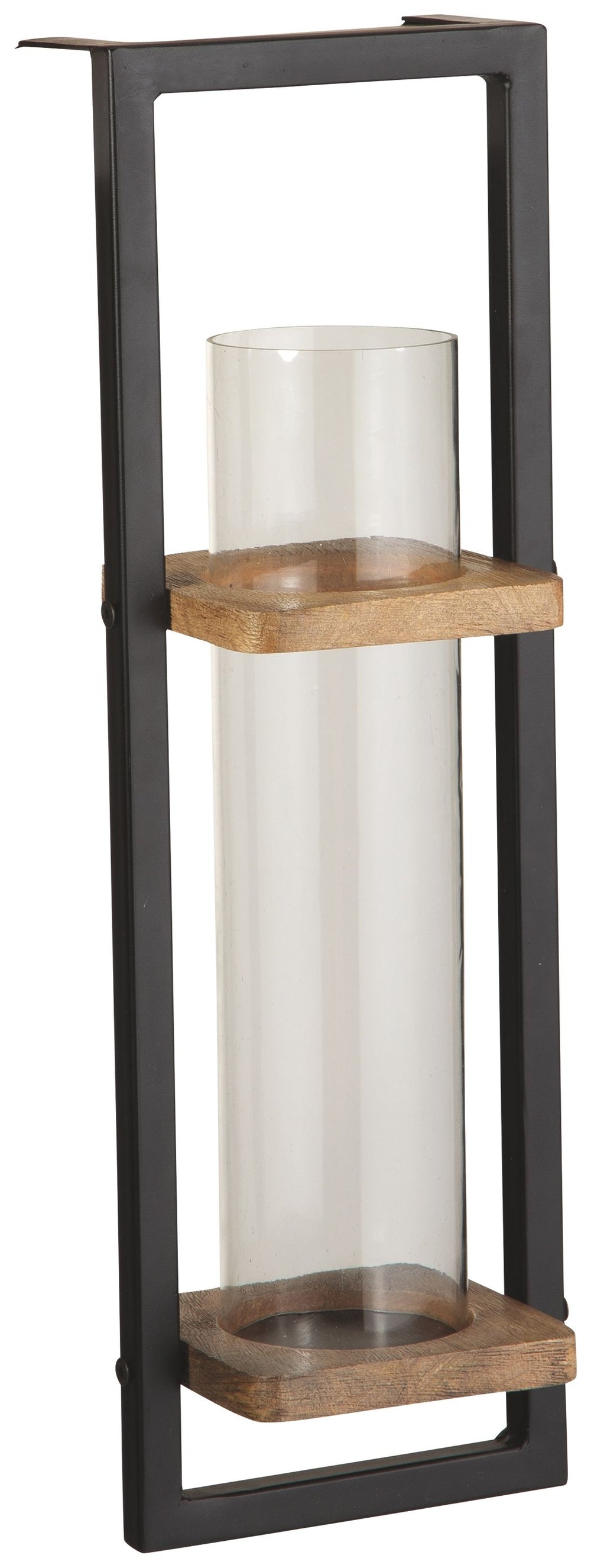 Mixing rustic elements and a long, linear shape, this wall sconce is ready to add a touch of sparkle to your nighttime lighting needs. Just drop in your favorite flameless candle for a naturally brilliant effect.<br><br><b>Additional Dimensions</b><br><ul