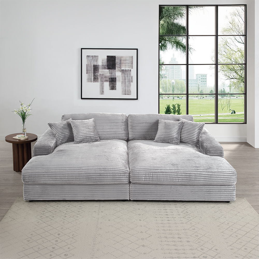 Hilde - Sectional Sofa With 4 Pillows - Gray<br/><br/><b>Product Features</b><ul><li>Sectional Sofa</li><li><br> KD Leg</li><li><br> Tight Seat & Loose Back Cushion</li><li><br> Seat Construction: Pocket Coil</li><li><br> Wooden Inner Frame</li><li><br> R