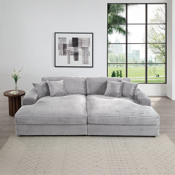 Hilde - Sectional Sofa With 4 Pillows - Gray<br/><br/><b>Product Features</b><ul><li>Sectional Sofa</li><li><br> KD Leg</li><li><br> Tight Seat & Loose Back Cushion</li><li><br> Seat Construction: Pocket Coil</li><li><br> Wooden Inner Frame</li><li><br> R