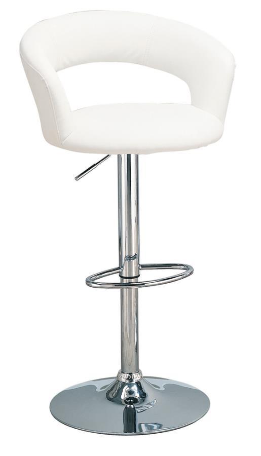 Complete your home lounge make over with this stunning contemporary barstool. Featuring a height adjustable seat, the stool rests on a pedestal base. The seat boasts a curved back that uses negative space to create a compelling look. Upholstered in white 