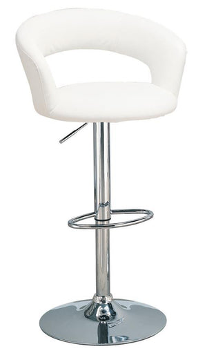 Complete your home lounge make over with this stunning contemporary barstool. Featuring a height adjustable seat, the stool rests on a pedestal base. The seat boasts a curved back that uses negative space to create a compelling look. Upholstered in white 