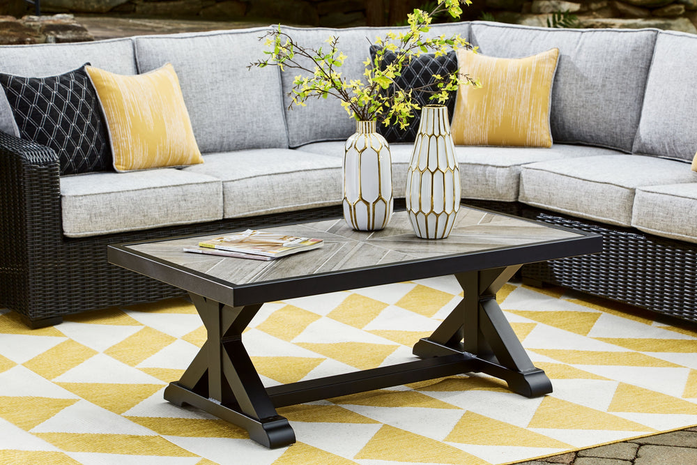 Sporting an easy-on-the-eyes elegance, this coffee table elevates the art of alfresco living. Beautiful and durable enough for indoor and outdoor use, this high-style/low-maintenance table charms with X-leg farmhouse styling. With a unique reverse diamond