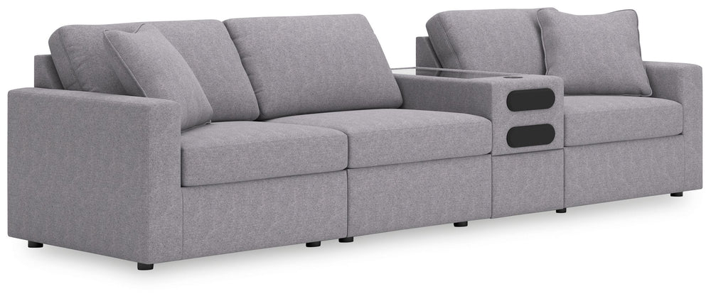 Looking cool and contemporary is great. But when it comes down to it, youâ€™re all about low-maintenance lounging. With the performance fabric on this sectional with audio system, cleaning spills is a breeze. Its customizable modular design caters to your