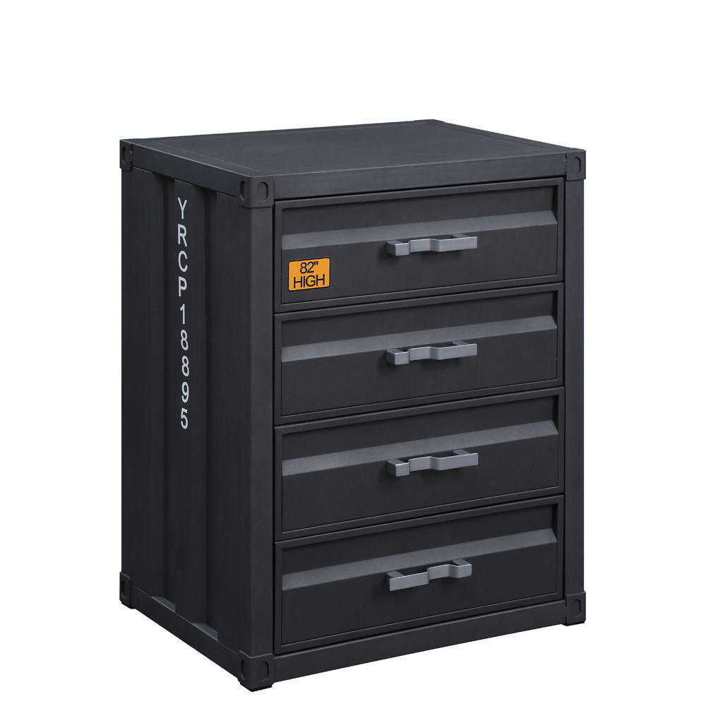 Bold industrial accents exude a funky New York loft vibe that makes an immediate impact to your space. The Cargo Dresser embodies true industrial design with warehouse style. It features a unique shipping container appearance, with gunmetal finish enhanci