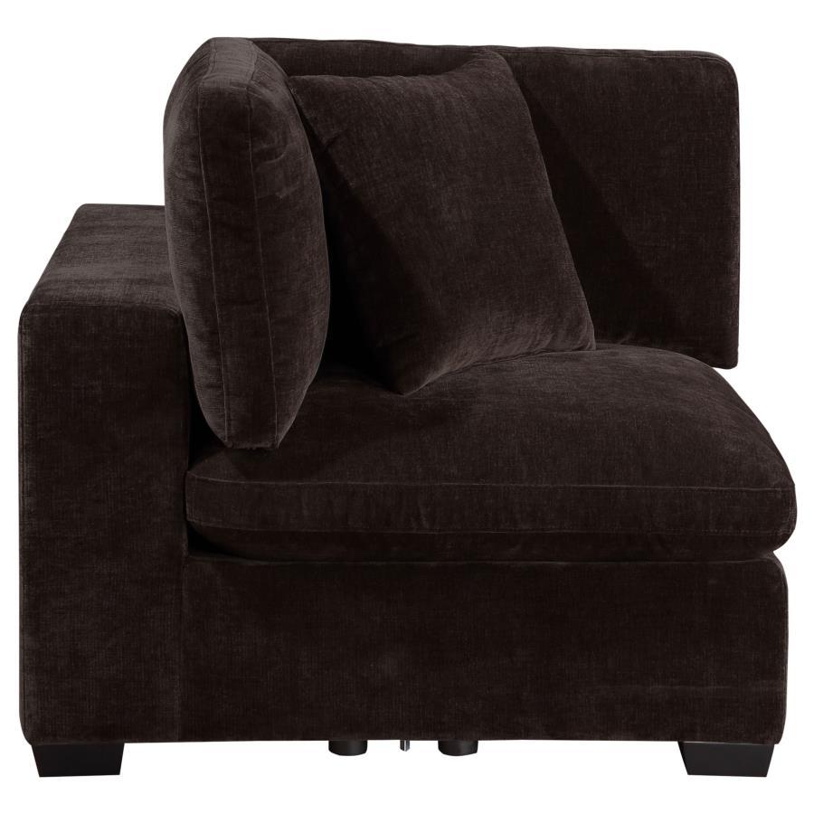 Maximize seating in your modern living room with this stylish corner chair, designed to connect sectional pieces seamlessly. Upholstered in a smooth, soft fabric, this chair provides a cozy spot to relax while maintaining a sleek, contemporary look. The c