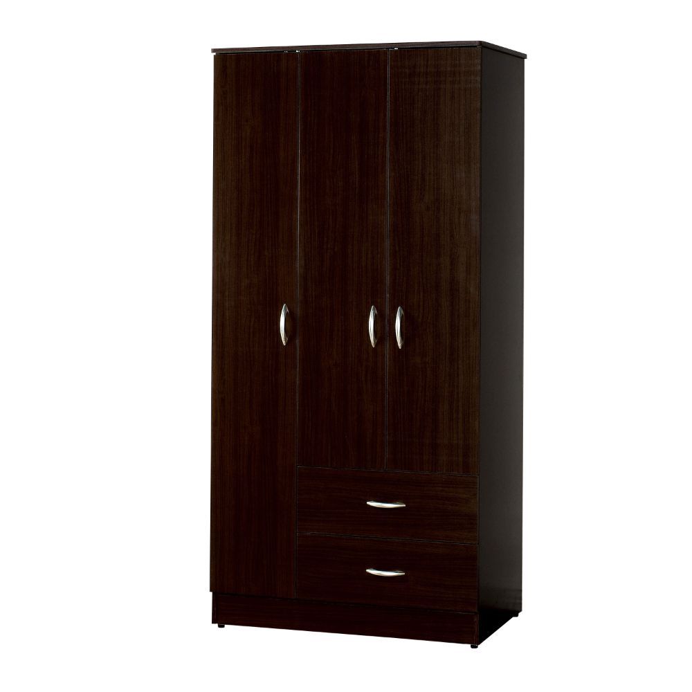 The Olean Wardrobe is a striking design that has plenty storage space. Make this gorgeous piece an irresistible addition in your bedroom. The wardrobe has 3 doors with hanging rod and plenty of shelves inside, and 2 long drawers for additional storage nee