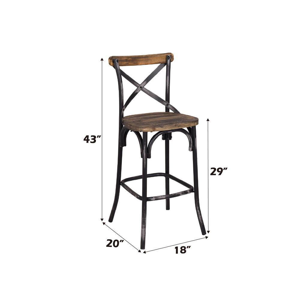 The Zaire collection chairs offer a vintage style inspired by Parisian Bistros chairs. Features: reclaimed wood and metal looks, simple -"X-" style backrest, wooden seat, slightly flared four-legged base with footrest supports. Handsomely Crafted in Walnu