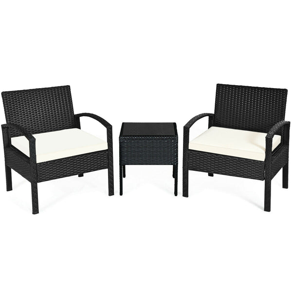 This rattan patio conversation set which will provide you a comfortable experience in your leisure time. Â  This set of outdoor furniture is made of high-quality rattan and strong steel  which is durable and has a long service life. The thick soft cushion