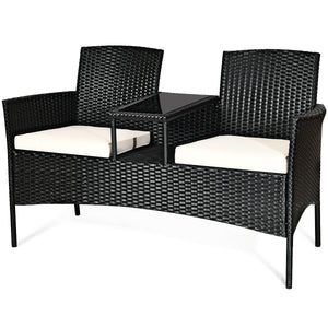 Rugged steel frame is durable and sturdy<br>High-quality rattan is weather-resistant and fade-resistant<br>Tempered glass table top is fixed by powerful suckers<br>Soft seat cushions is filled with high-density sponge<br>The zippered cover is removable an