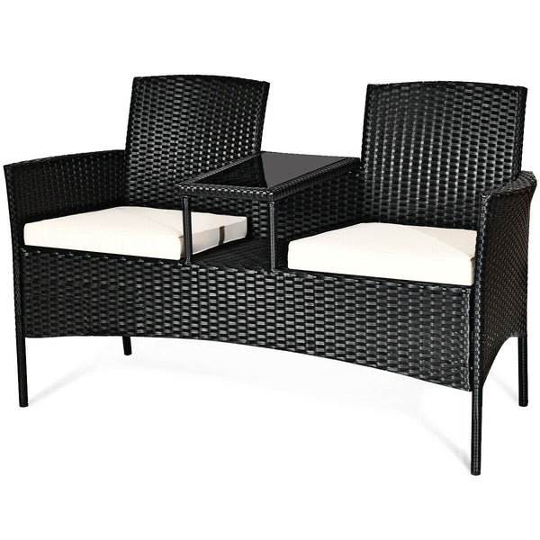 Rugged steel frame is durable and sturdy<br>High-quality rattan is weather-resistant and fade-resistant<br>Tempered glass table top is fixed by powerful suckers<br>Soft seat cushions is filled with high-density sponge<br>The zippered cover is removable an