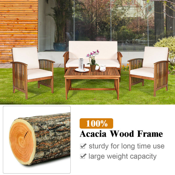 Made of premium acacia wood  the whole frame is sturdy and not easy to crack or deform. Â  All the single chairs and loveseat are equipped with soft and high-resilient cushion for seat and backrest. You will get excellent comfort if you sit on the sofa. I
