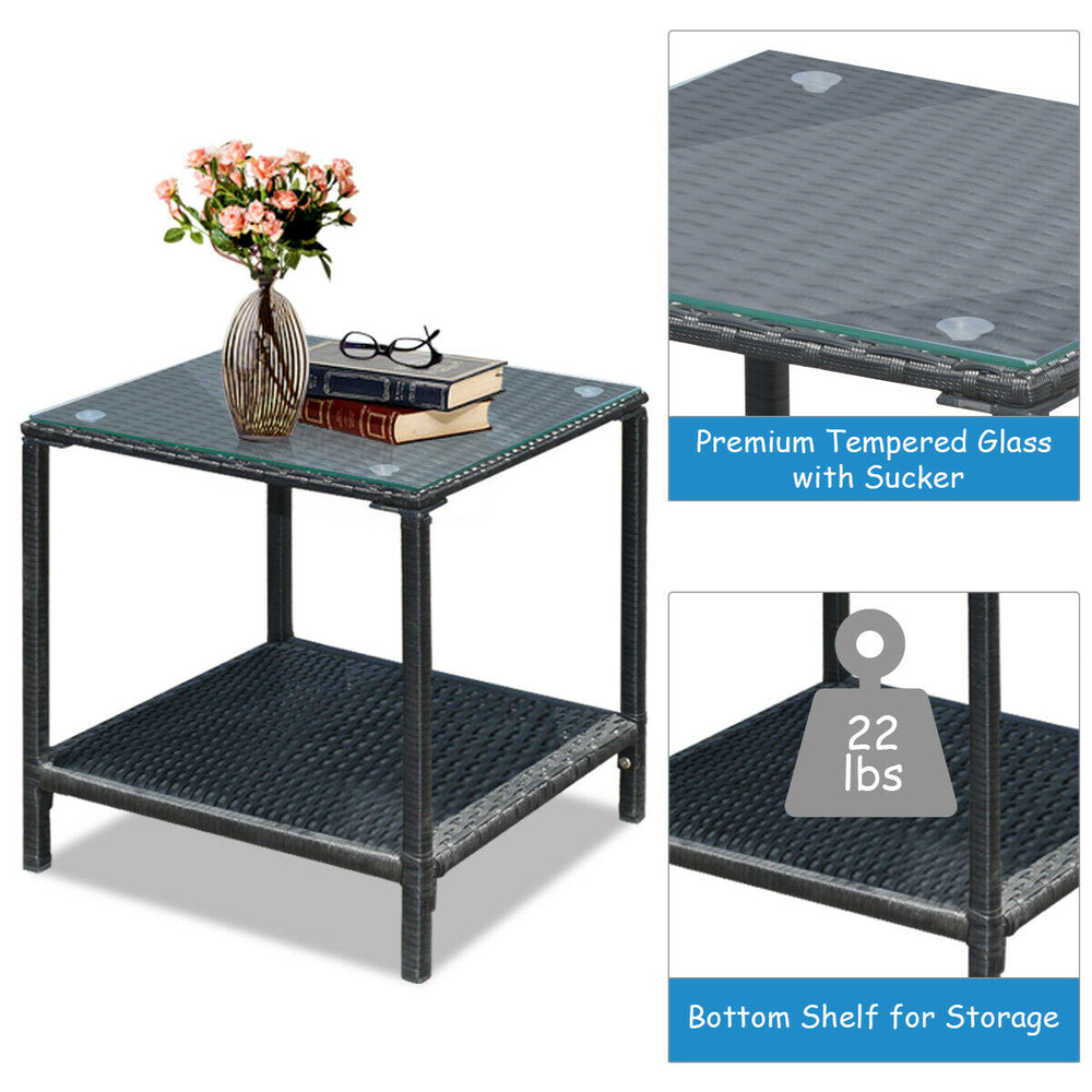 Including 1 table with tempered glass top and 2 rocking chairs <br>Sturdy and heavy steel frame ensures large weight capacity <br>High-quality PE wicker can withstand the moderate change in weather <br>Slightly sloping back and seat of the rocking chair o