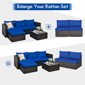 Power coated and solid steel frame adds sturdiness<br>Tight and hand-woven rattan to withstand change of weather<br>Two of the armless chairs can be used separately<br>Aluminum foot pads protect bottom rattan from scratching<br>Can be added to the same st