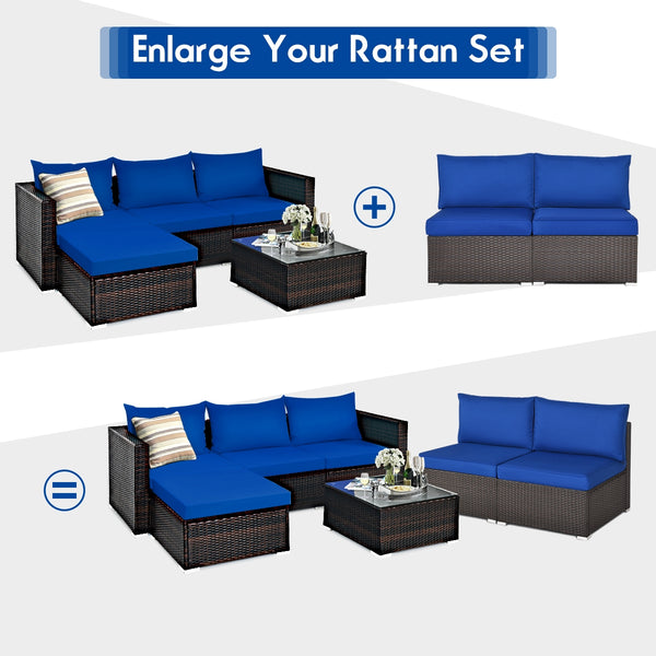 Power coated and solid steel frame adds sturdiness<br>Tight and hand-woven rattan to withstand change of weather<br>Two of the armless chairs can be used separately<br>Aluminum foot pads protect bottom rattan from scratching<br>Can be added to the same st